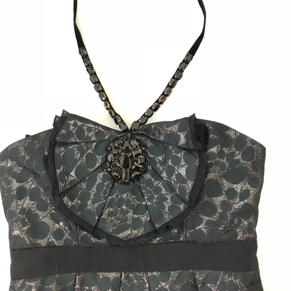 BCBG MAX AZRIA BLACK JACQUARD  HALTER DRESS - Picture 2 of 8